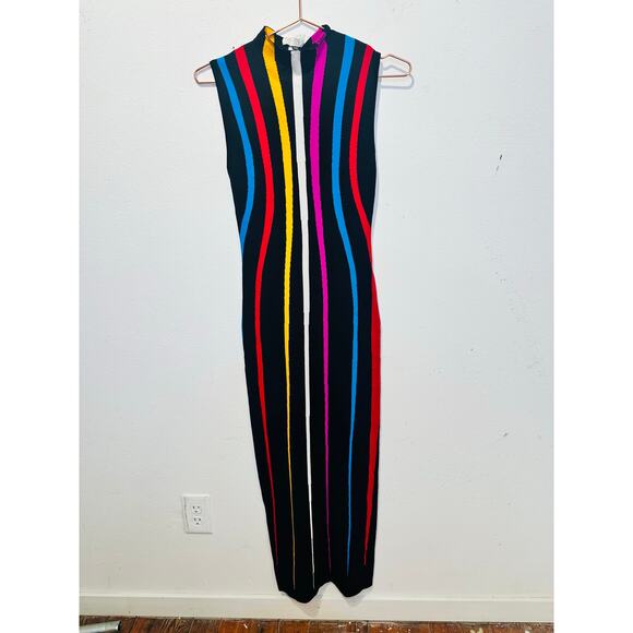 VICTOR GLEMAUD Rainbow Striped Mock Neck Sleeveless Sheath Dress Size XS - Picture 4 of 16